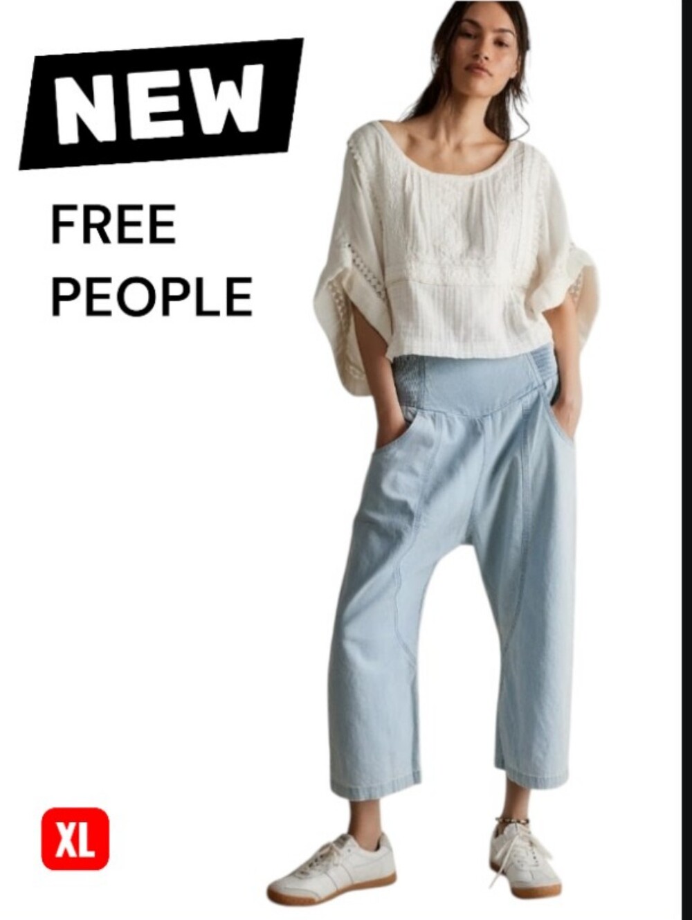 NEW Free People We The Free Lunan Drop Crotch Crop Jeans 👖🆕 Size XL